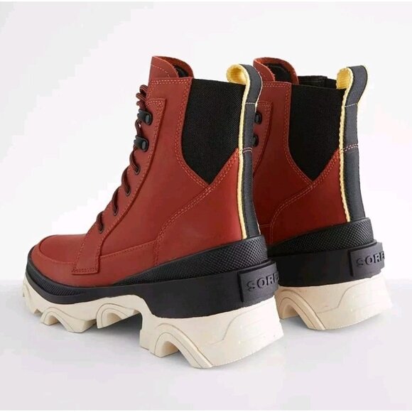 Sorel Brex Red Waterproof Leather Lace-Up Ankle Boots Womens Lug Sole Size 7.5 - Picture 8 of 11